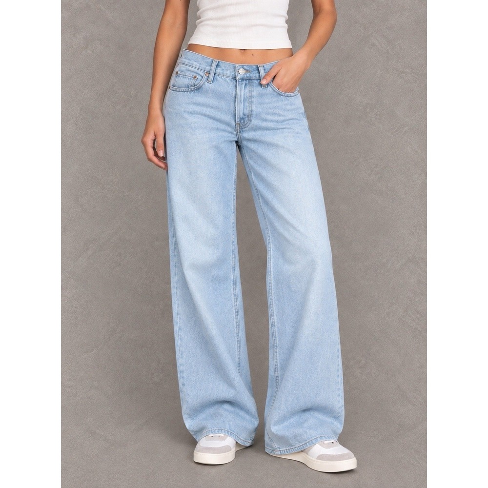 Agolde Low Rise Loose Mid Jeans Womens 26x30 Blue Light Wash Baggy Wide Leg